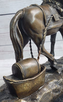 Working Draft Horse Bronze Sculpture Signed Art on Marble Base