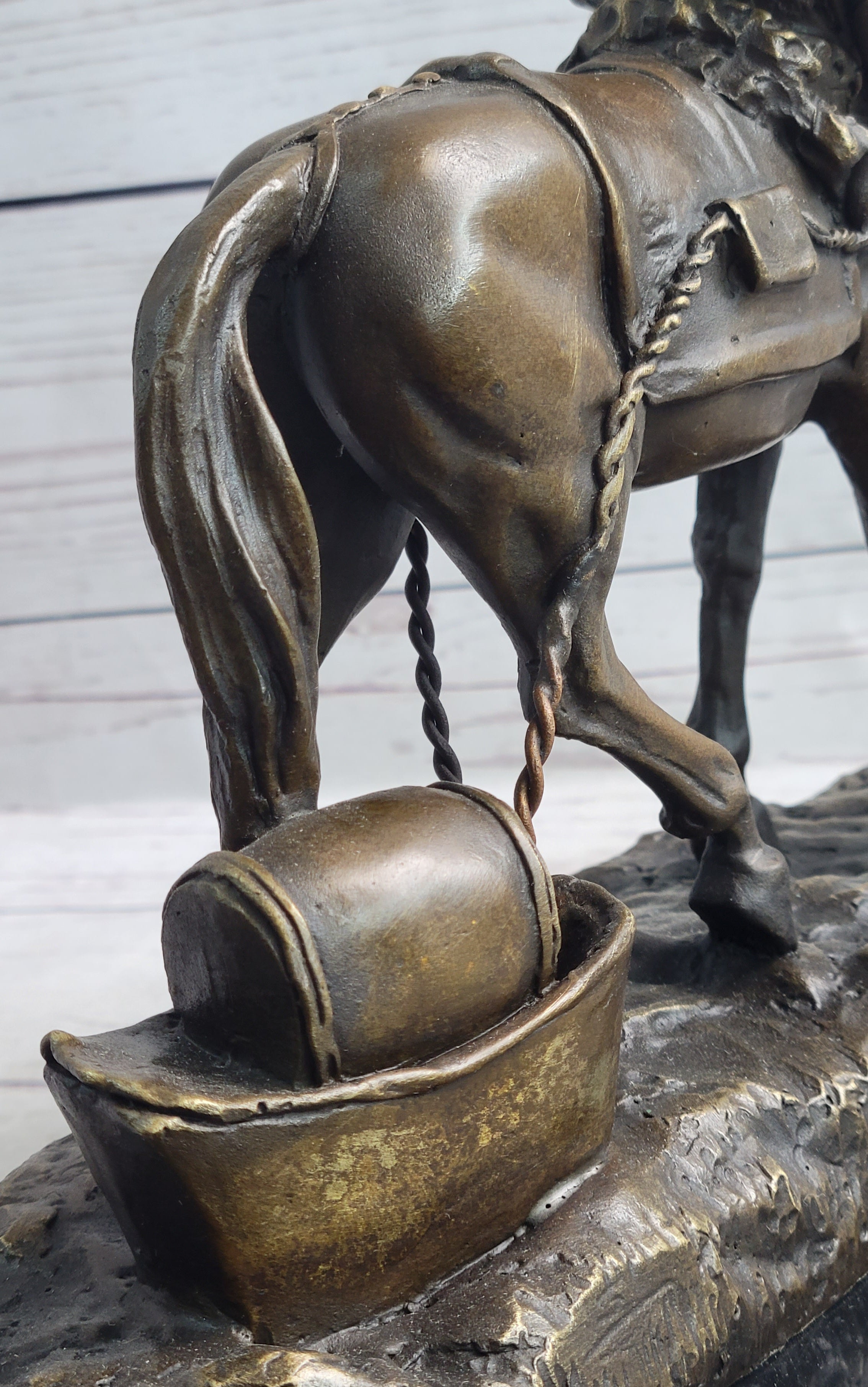 Working Draft Horse Bronze Sculpture Signed Art on Marble Base