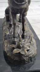 Working Draft Horse Bronze Sculpture Signed Art on Marble Base