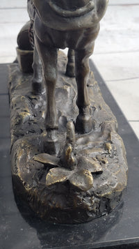 Working Draft Horse Bronze Sculpture Signed Art on Marble Base