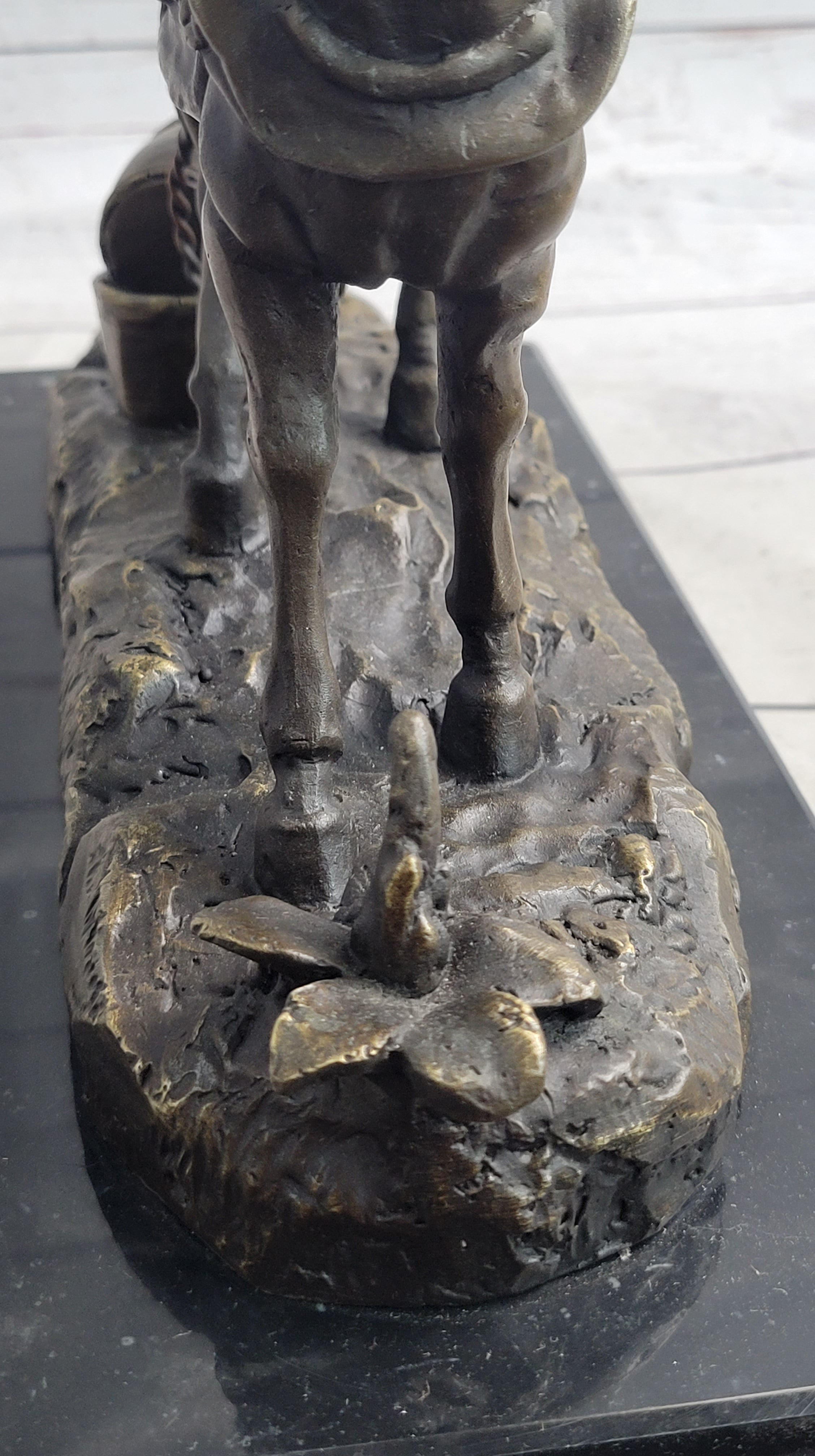 Working Draft Horse Bronze Sculpture Signed Art on Marble Base