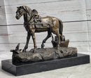 Working Draft Horse Bronze Sculpture Signed Art on Marble Base