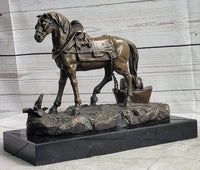 Working Draft Horse Bronze Sculpture Signed Art on Marble Base