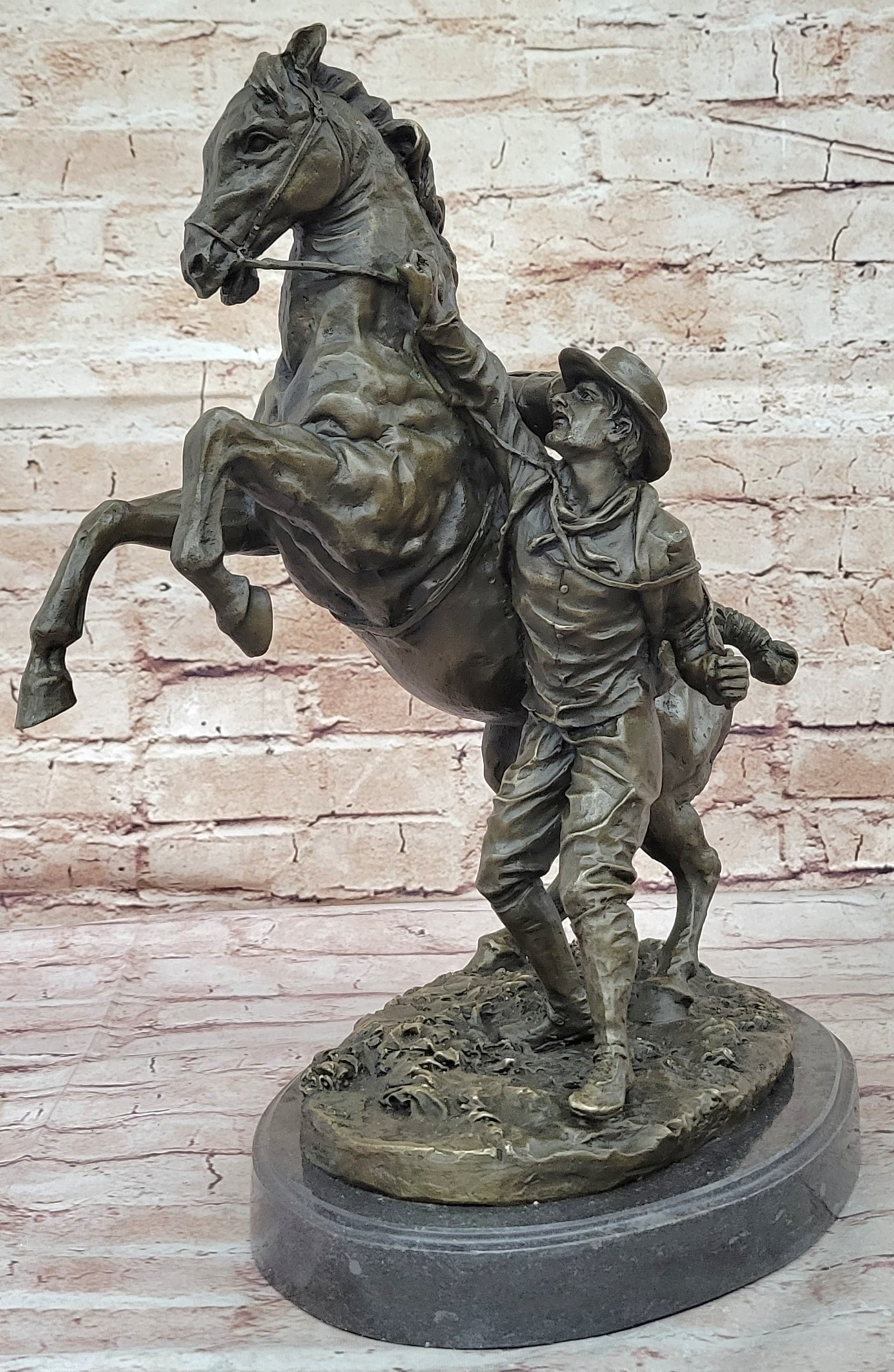 Bronze Cowboy Taming Rearing Horse – Western Art
