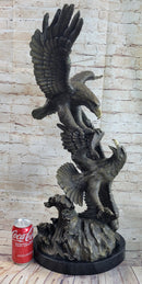 Fighting Eagles Bronze Sculpture Signed Marble Base