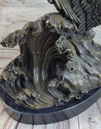 Fighting Eagles Bronze Sculpture Signed Marble Base