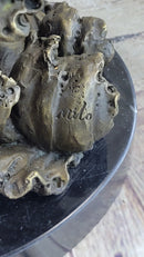 Fighting Eagles Bronze Sculpture Signed Marble Base