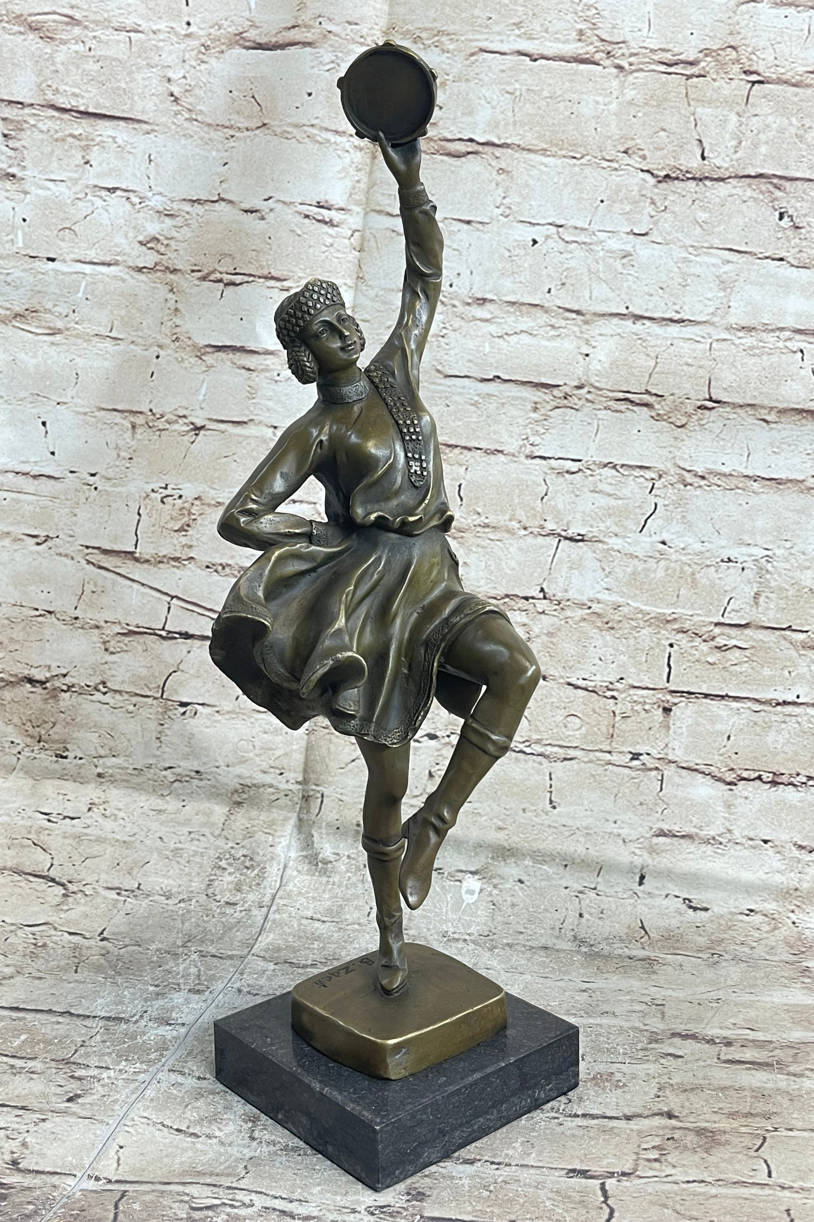 Bruno Zach Russian Tambourine Dancer Bronze Sculpture