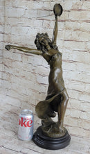 Tambourine Dancer Girl Bronze Sculpture on Marble Base