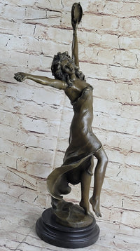 Tambourine Dancer Girl Bronze Sculpture on Marble Base