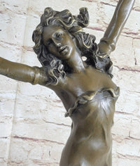 Tambourine Dancer Girl Bronze Sculpture on Marble Base