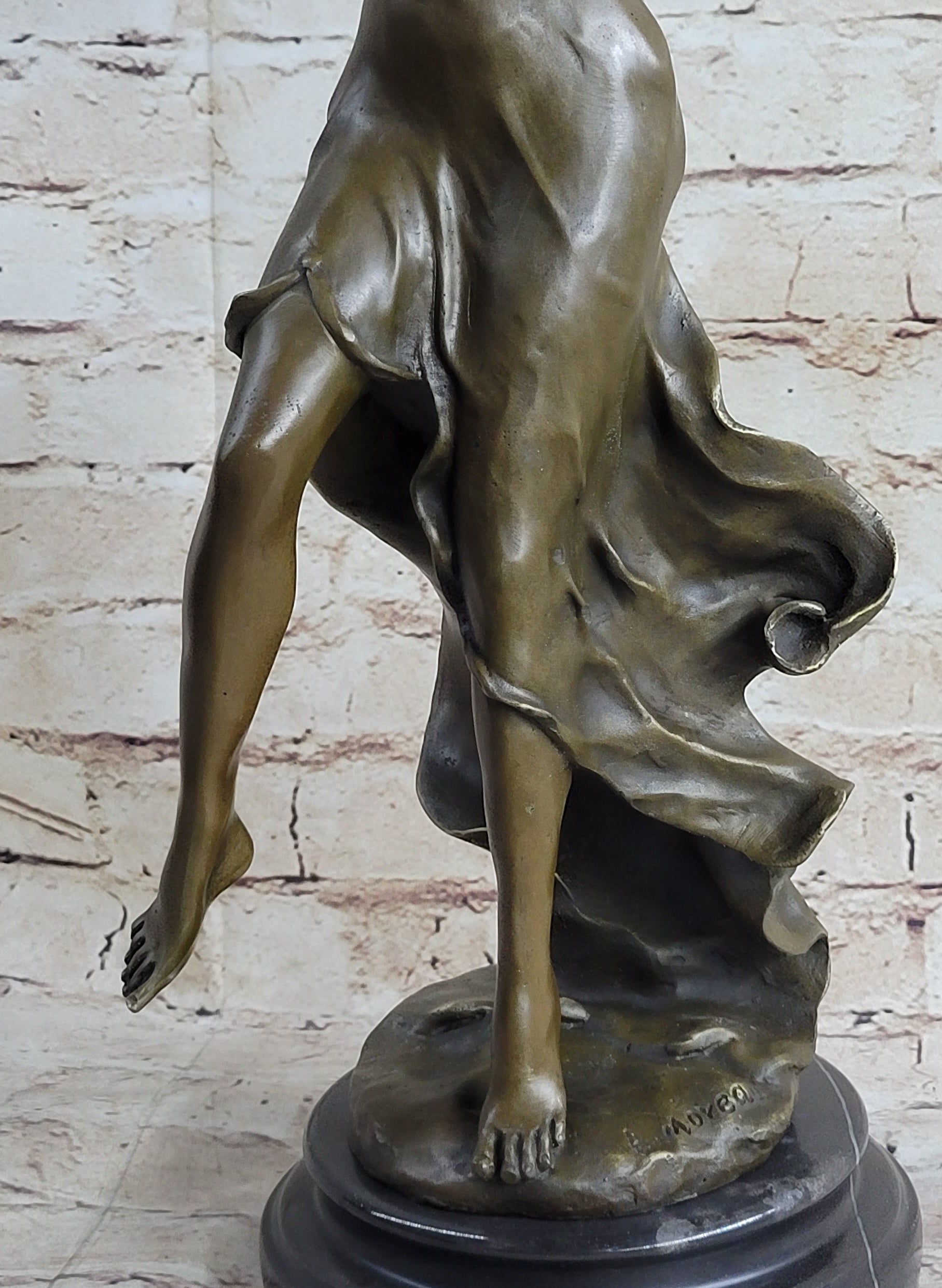 Tambourine Dancer Girl Bronze Sculpture on Marble Base