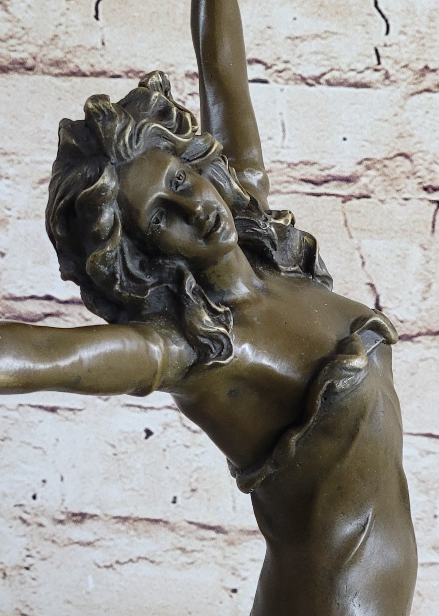 Tambourine Dancer Girl Bronze Sculpture on Marble Base
