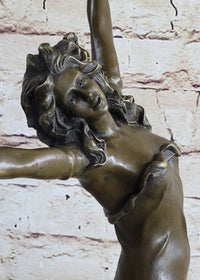 Tambourine Dancer Girl Bronze Sculpture on Marble Base