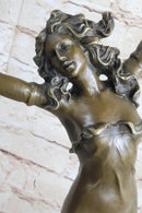 Tambourine Dancer Girl Bronze Sculpture on Marble Base