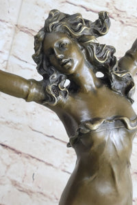 Tambourine Dancer Girl Bronze Sculpture on Marble Base
