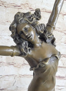 Tambourine Dancer Girl Bronze Sculpture on Marble Base