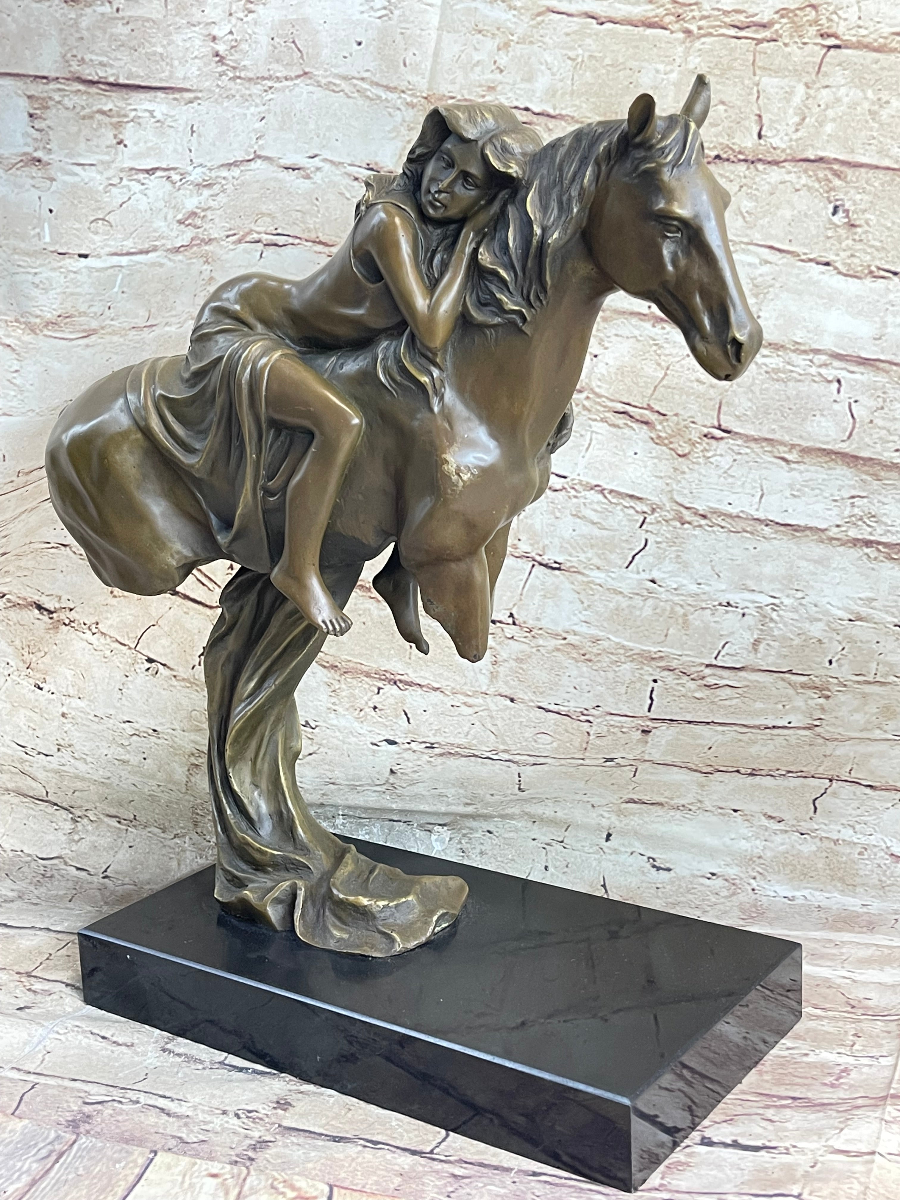 Young Woman on Horseback - Surreal Abstract Bronze Sculpture
