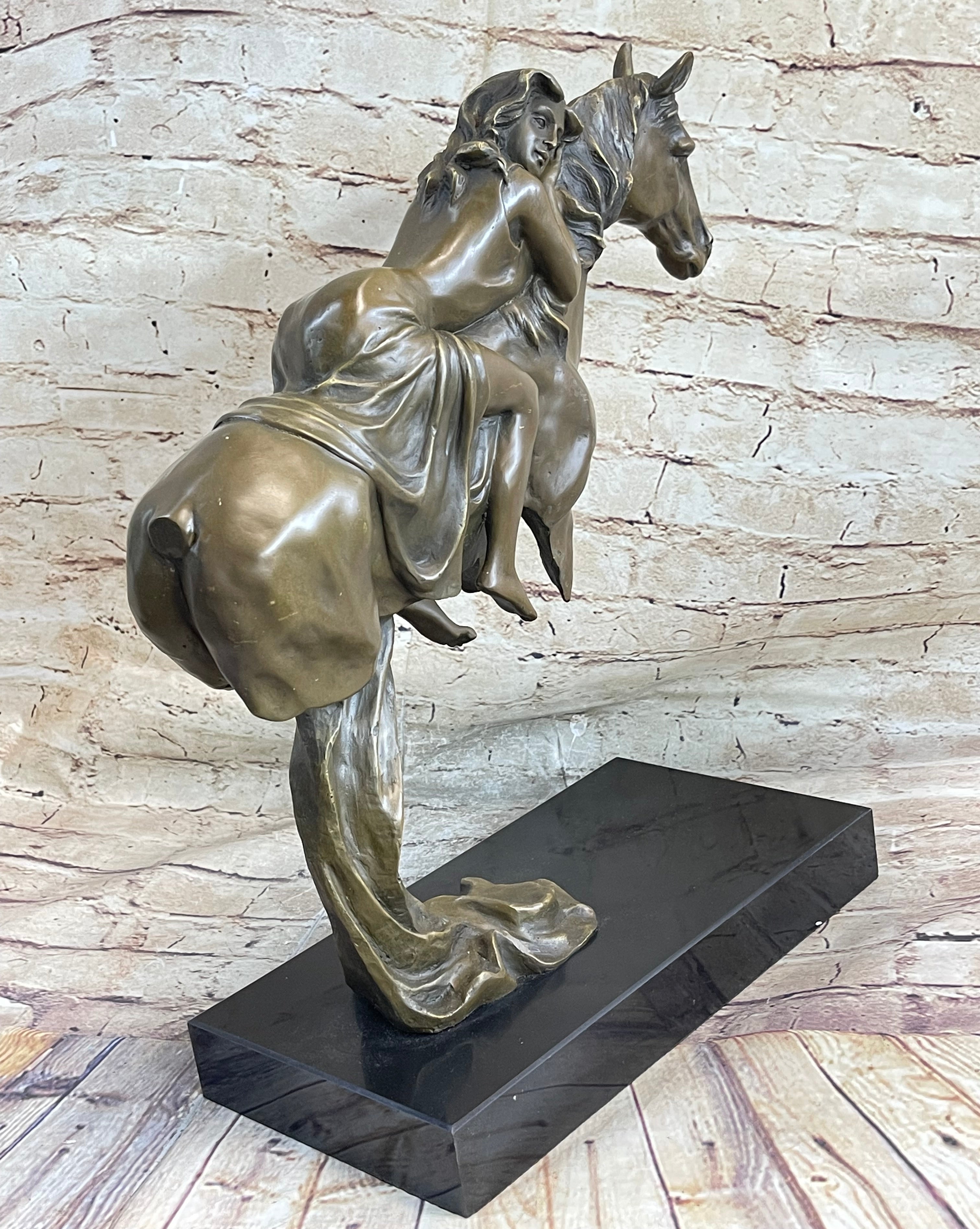 Young Woman on Horseback - Surreal Abstract Bronze Sculpture