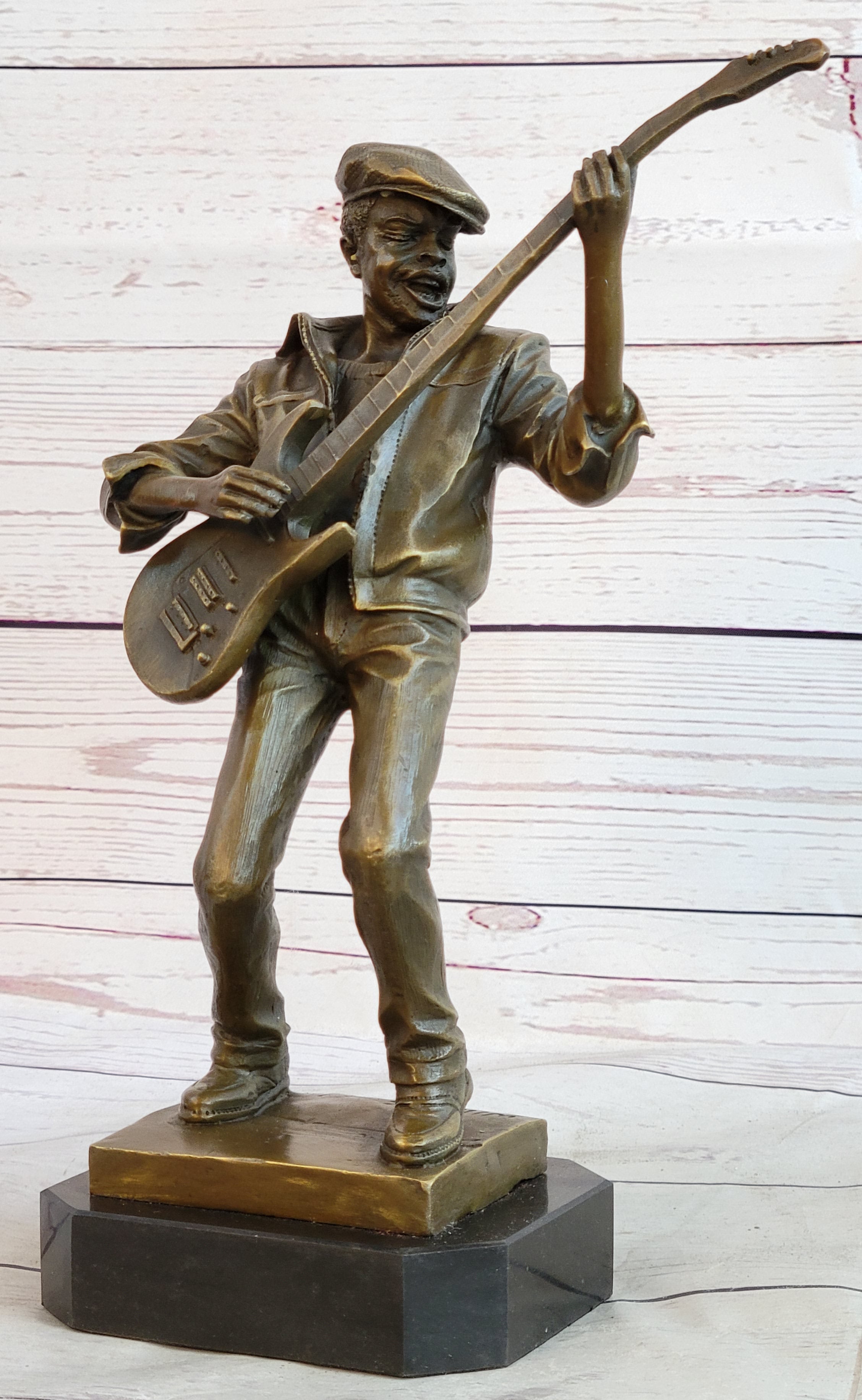 African American Bassist Bronze Sculpture Art