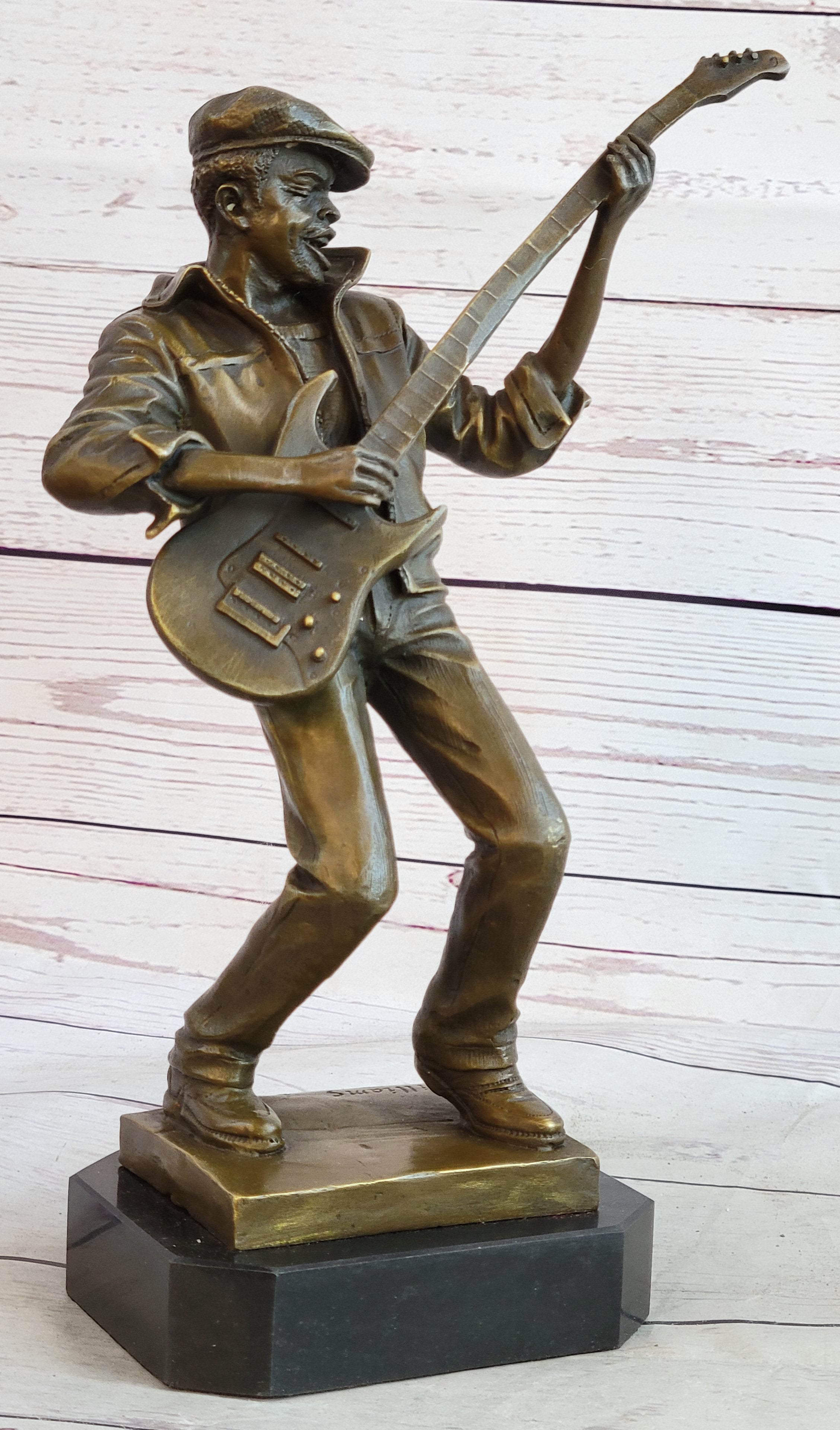 African American Bassist Bronze Sculpture Art