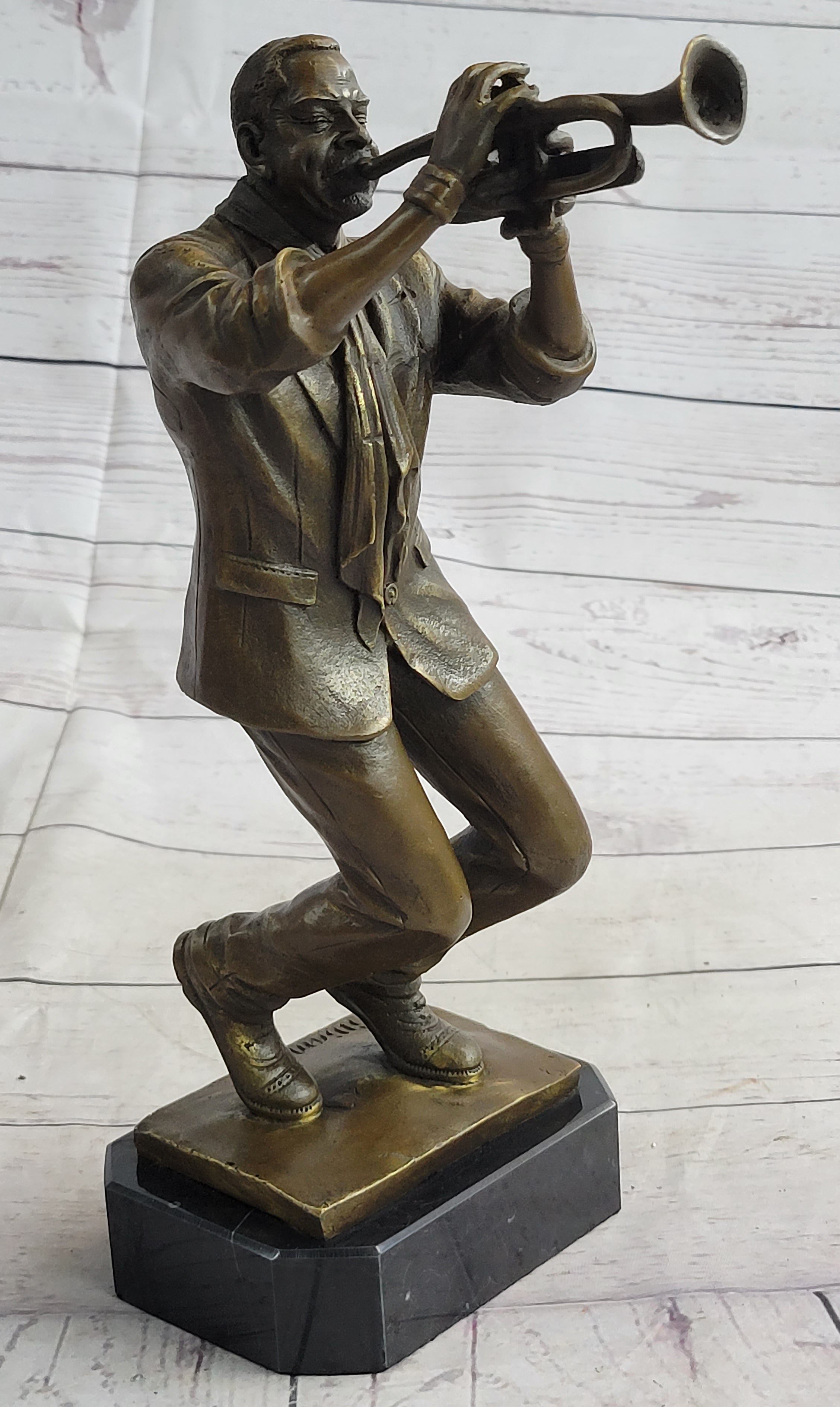 African American Jazz Trumpet Player Bronze Sculpture