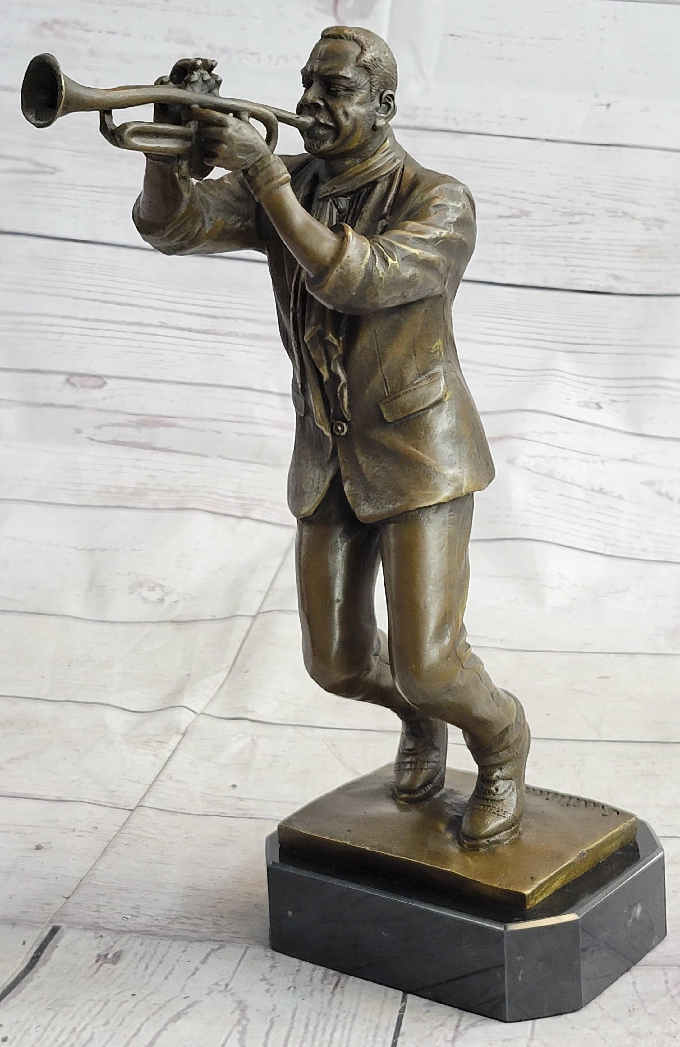 African American Jazz Trumpet Player Bronze Sculpture