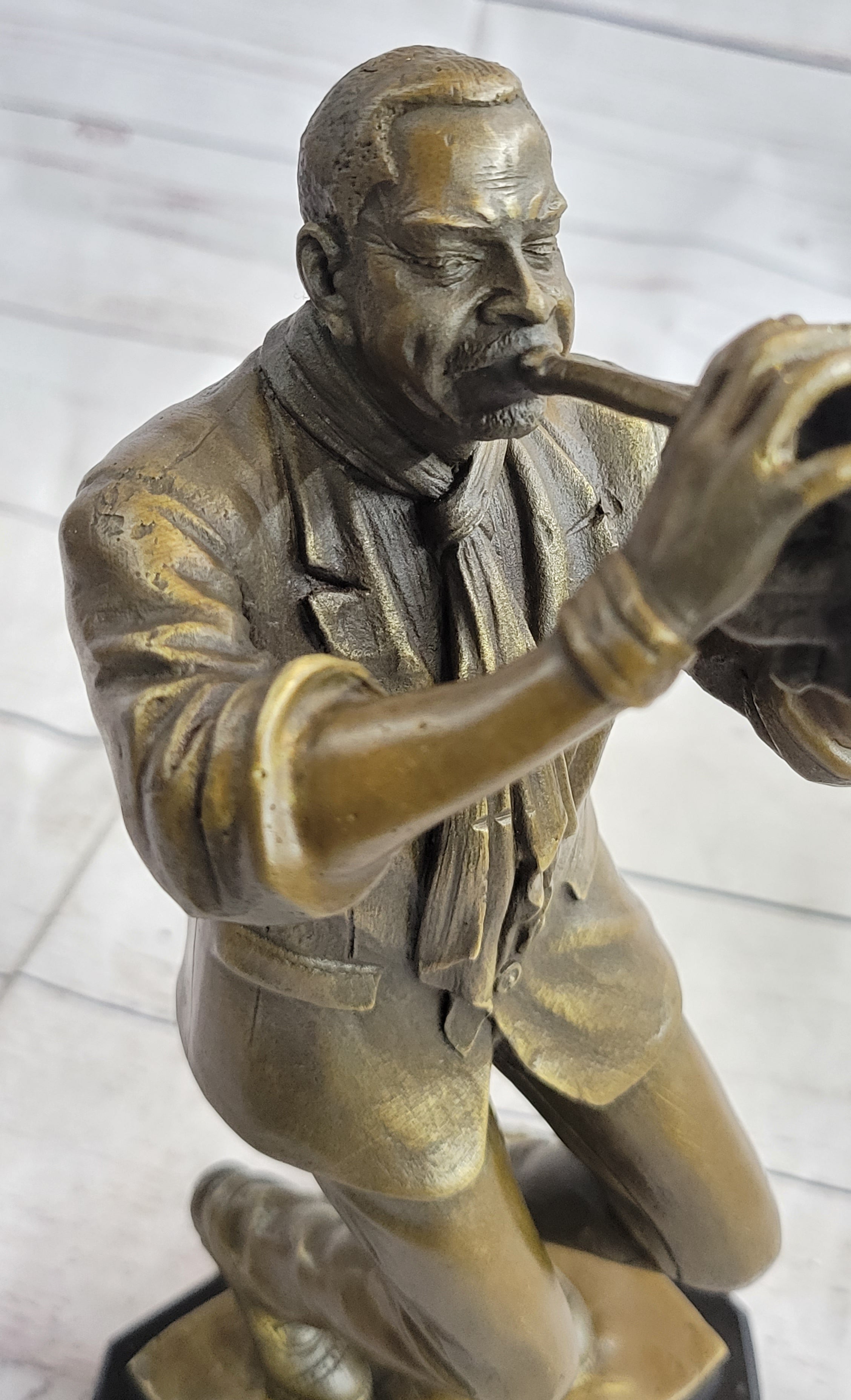 African American Jazz Trumpet Player Bronze Sculpture