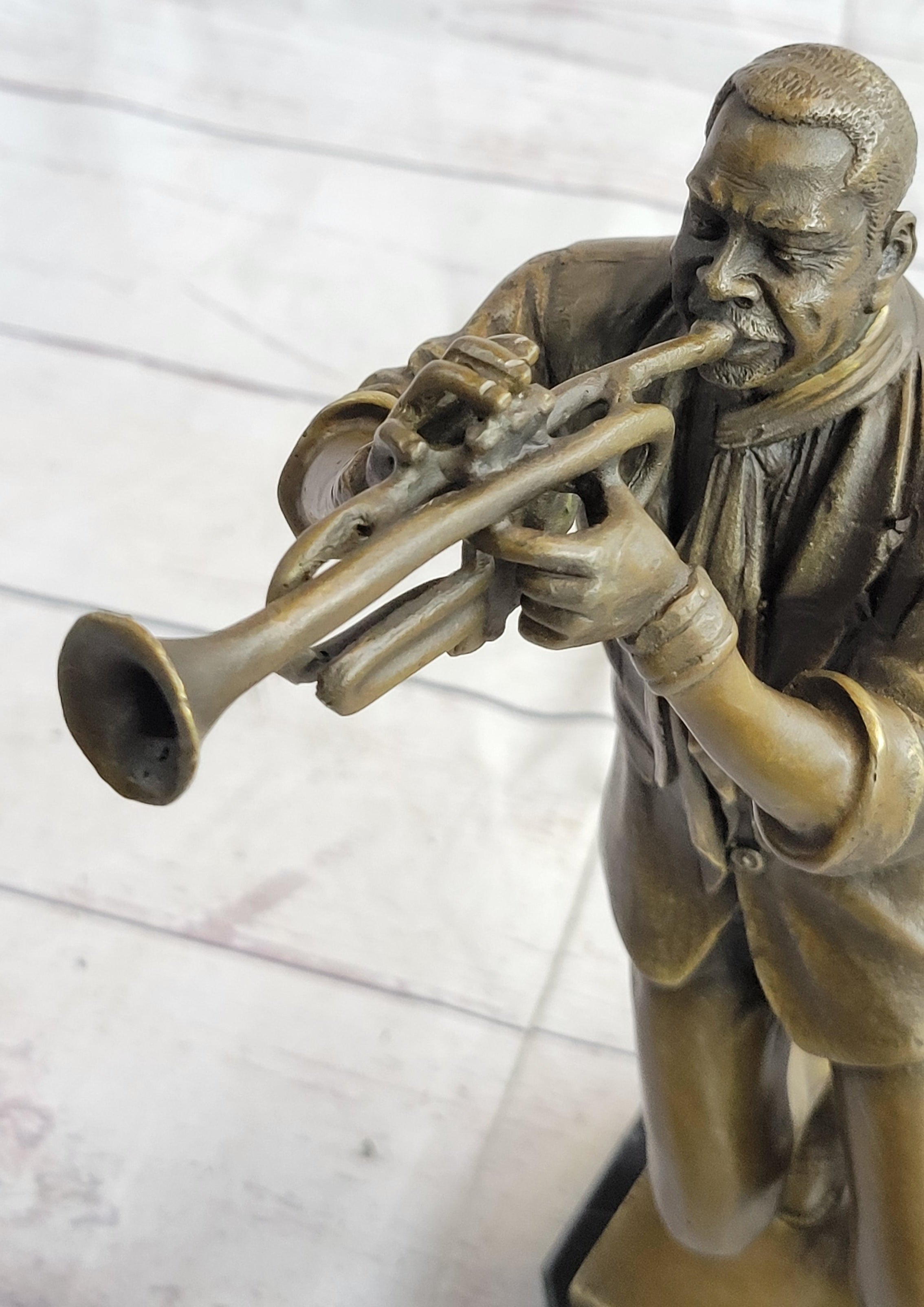 African American Jazz Trumpet Player Bronze Sculpture