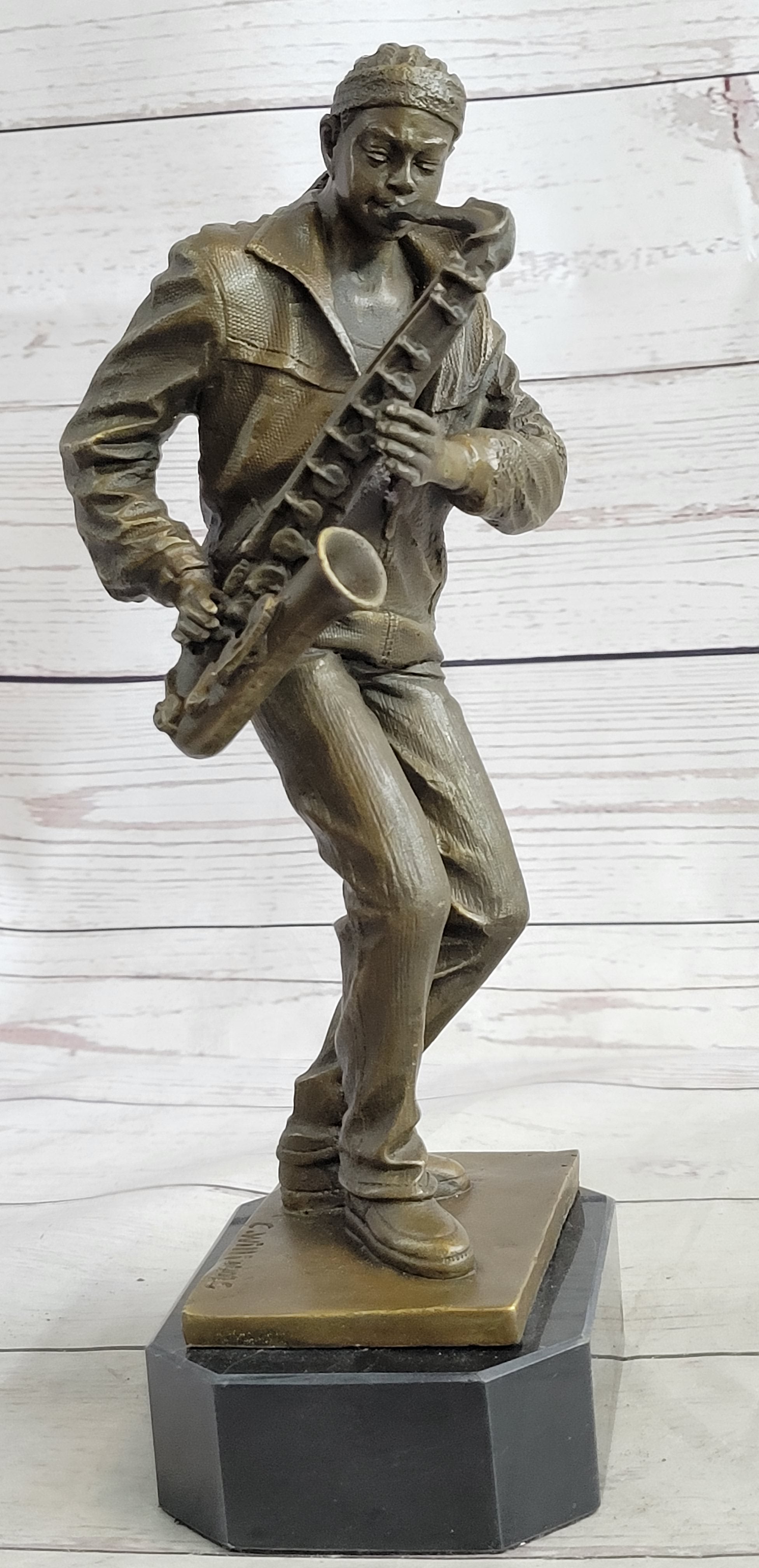 African American Black Saxophone Player Bronze Sculpture