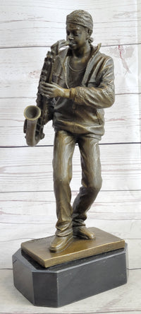 African American Black Saxophone Player Bronze Sculpture