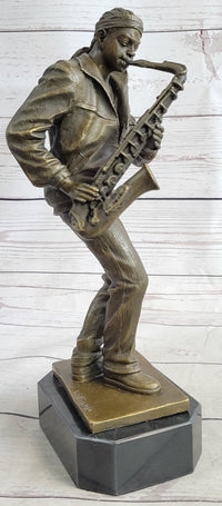 African American Black Saxophone Player Bronze Sculpture