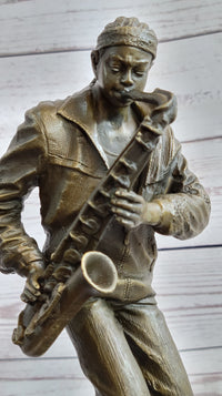 African American Black Saxophone Player Bronze Sculpture