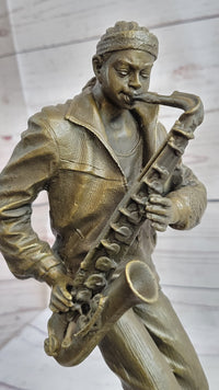 African American Black Saxophone Player Bronze Sculpture