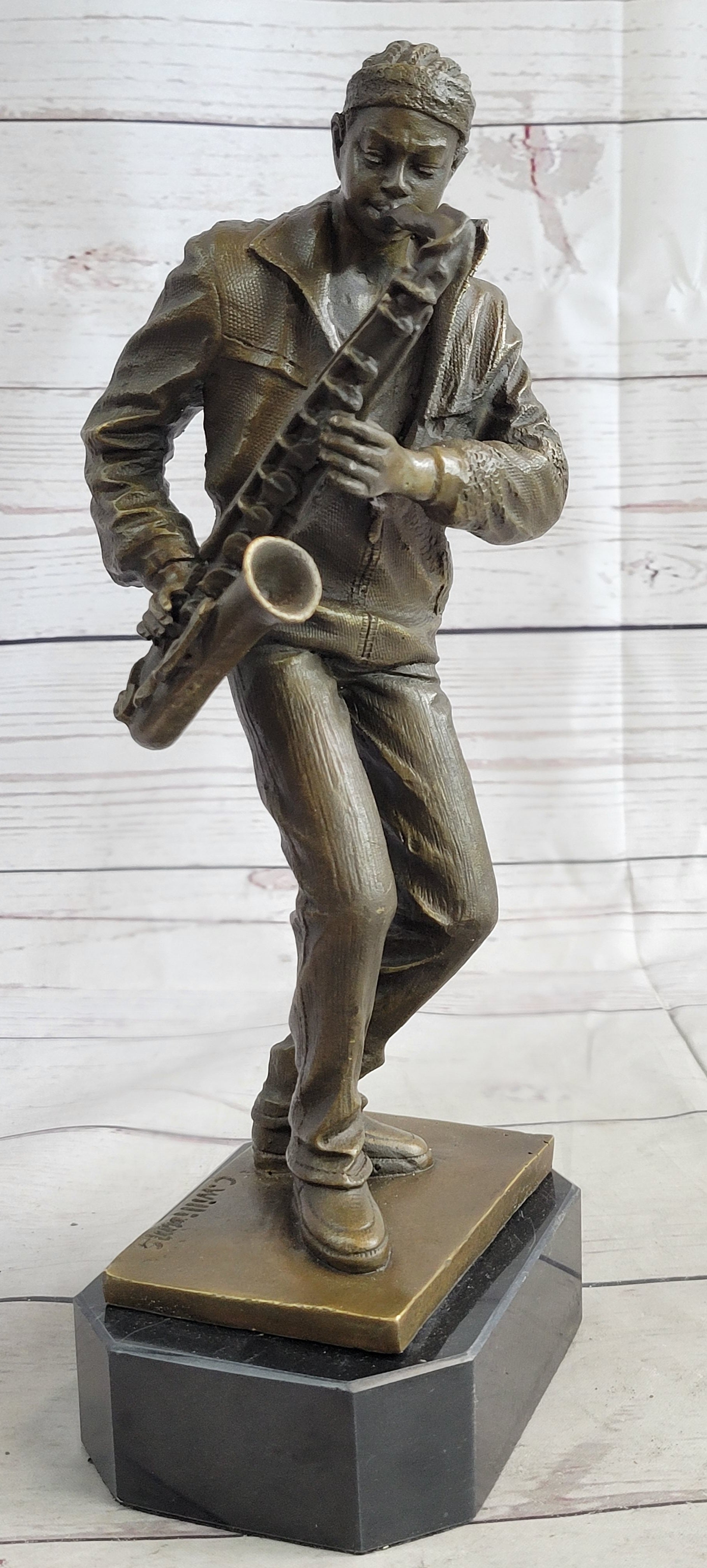 African American Black Saxophone Player Bronze Sculpture