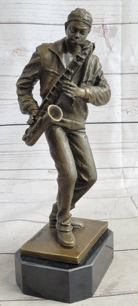 African American Black Saxophone Player Bronze Sculpture