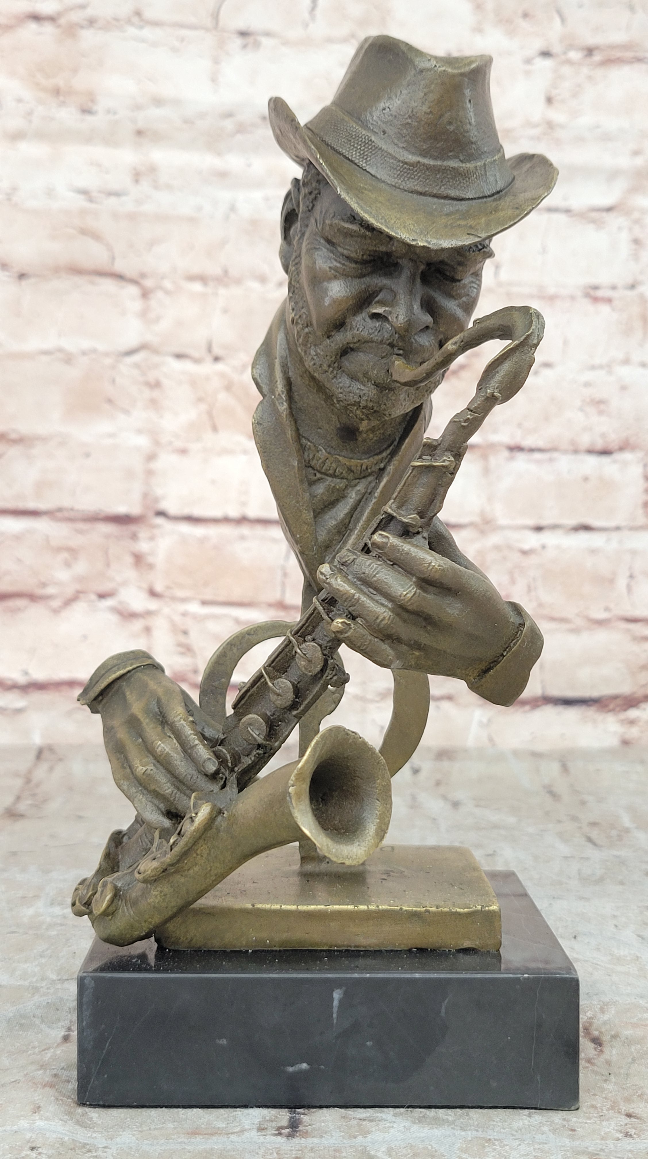 Signed Saxophone Player Salutes Jazz & Rhythm Bronze Sculpture