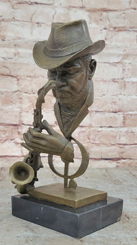 Signed Saxophone Player Salutes Jazz & Rhythm Bronze Sculpture