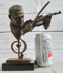 Signed Milo Abstract Man Playing Violin Bronze Bust Marble Base