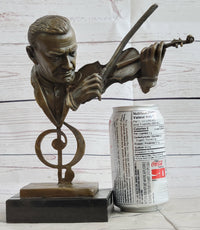 Signed Milo Abstract Man Playing Violin Bronze Bust Marble Base