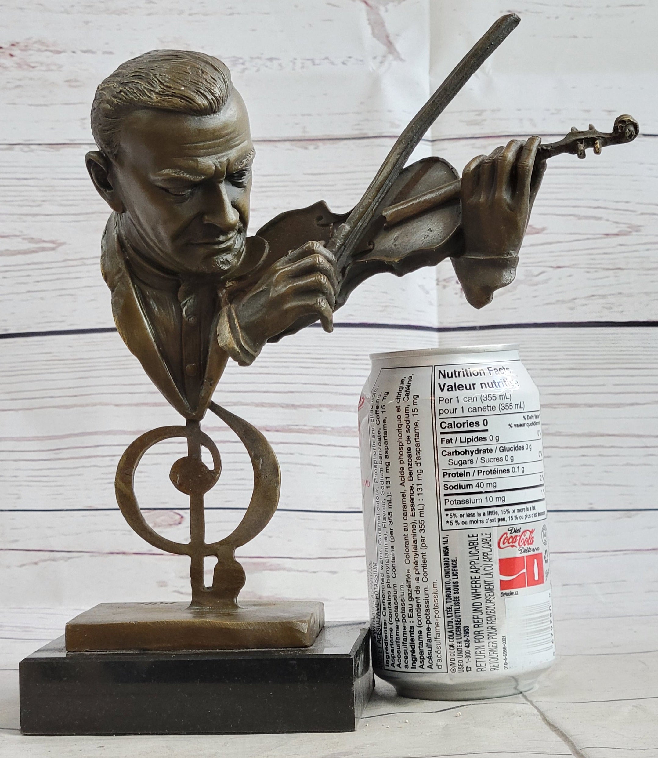 Signed Milo Abstract Man Playing Violin Bronze Bust Marble Base