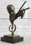 Signed Milo Abstract Man Playing Violin Bronze Bust Marble Base