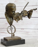 Signed Milo Abstract Man Playing Violin Bronze Bust Marble Base
