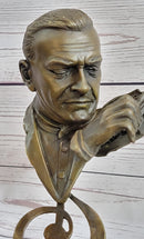 Signed Milo Abstract Man Playing Violin Bronze Bust Marble Base
