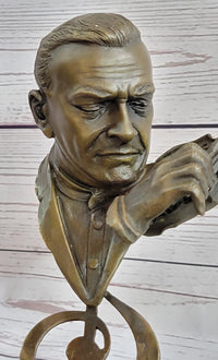 Signed Milo Abstract Man Playing Violin Bronze Bust Marble Base
