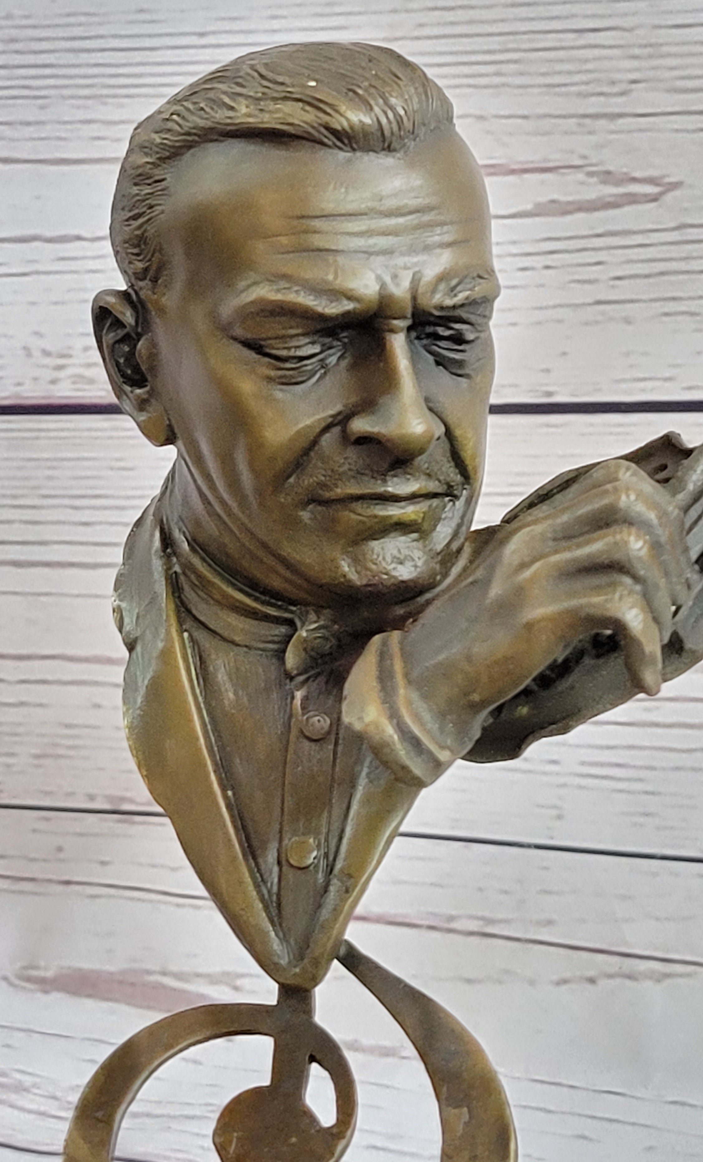 Signed Milo Abstract Man Playing Violin Bronze Bust Marble Base