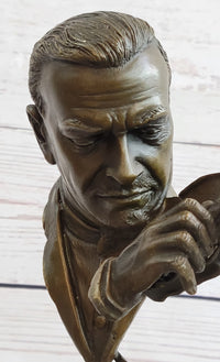 Signed Milo Abstract Man Playing Violin Bronze Bust Marble Base