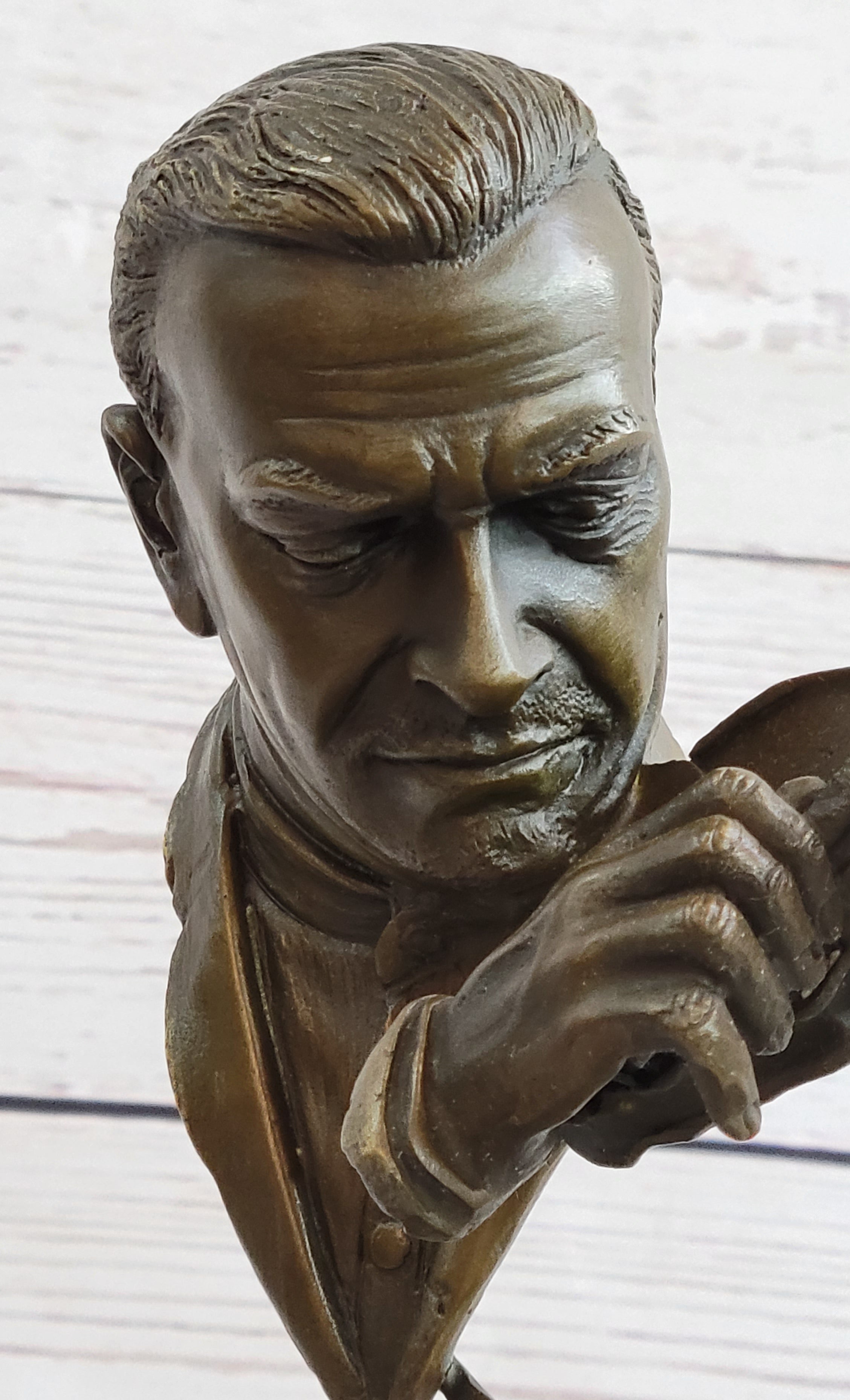 Signed Milo Abstract Man Playing Violin Bronze Bust Marble Base