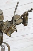 Signed Milo Abstract Man Playing Violin Bronze Bust Marble Base