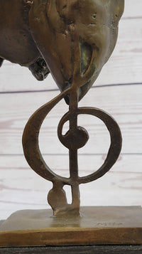 Signed Milo Abstract Man Playing Violin Bronze Bust Marble Base